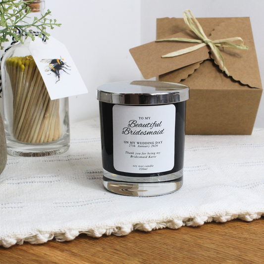 To My Beautiful Bridesmaid Personalised Candle with Wedding Date – Hideaway Home Fragrances