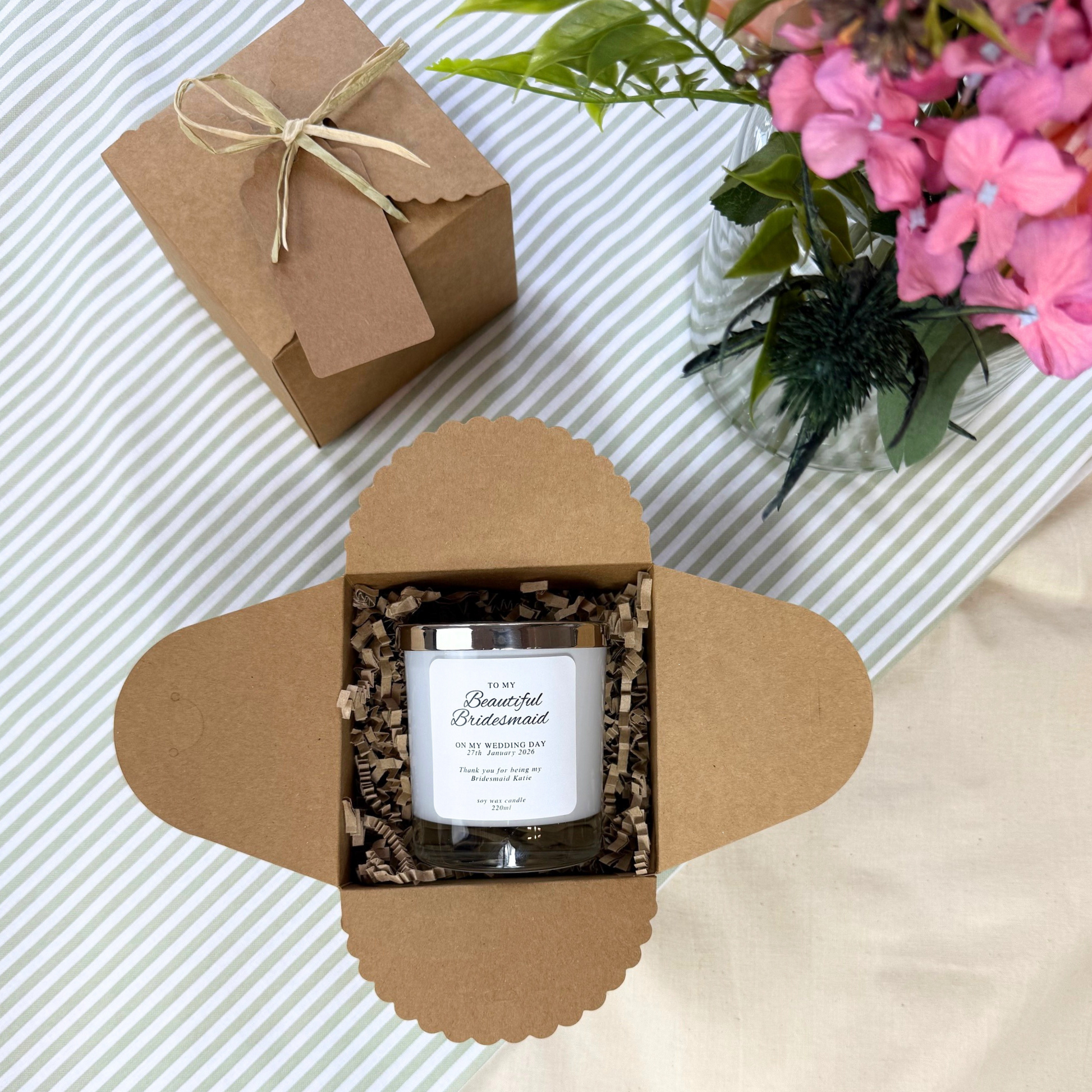 Keepsake Wedding Candle for Bridesmaid with Heartfelt Message – Hideaway Home Fragrances