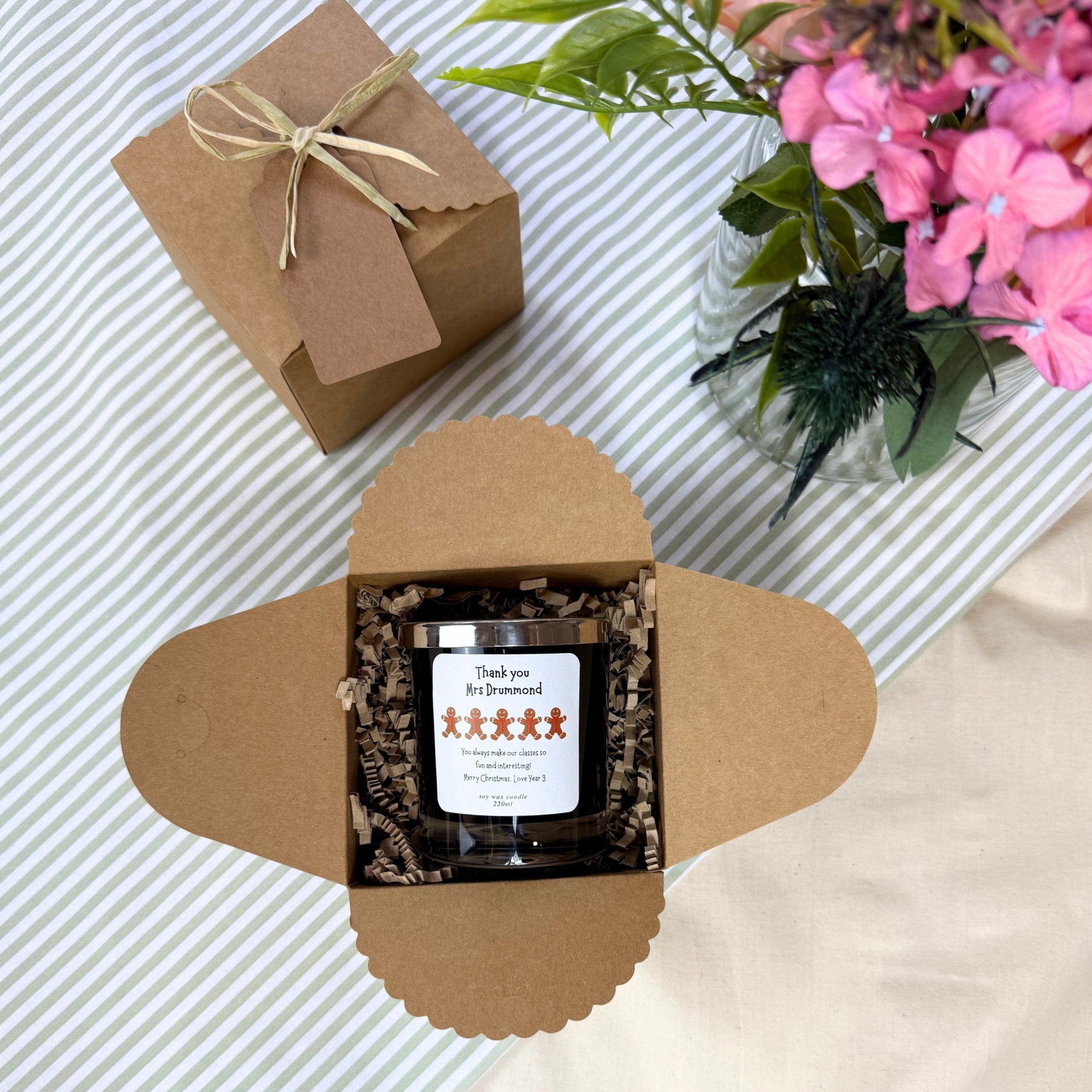 Unique custom Christmas candle gift to show gratitude to a teacher – Hideaway Home Fragrances