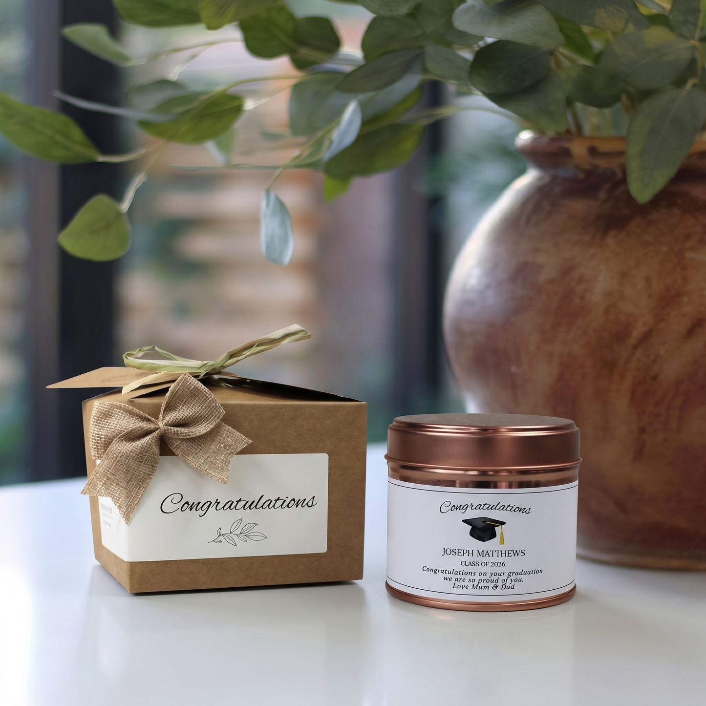 Custom class of 2026 graduation candle gift with personalized name and university degree milestone design - Hideaway Home Fragrances