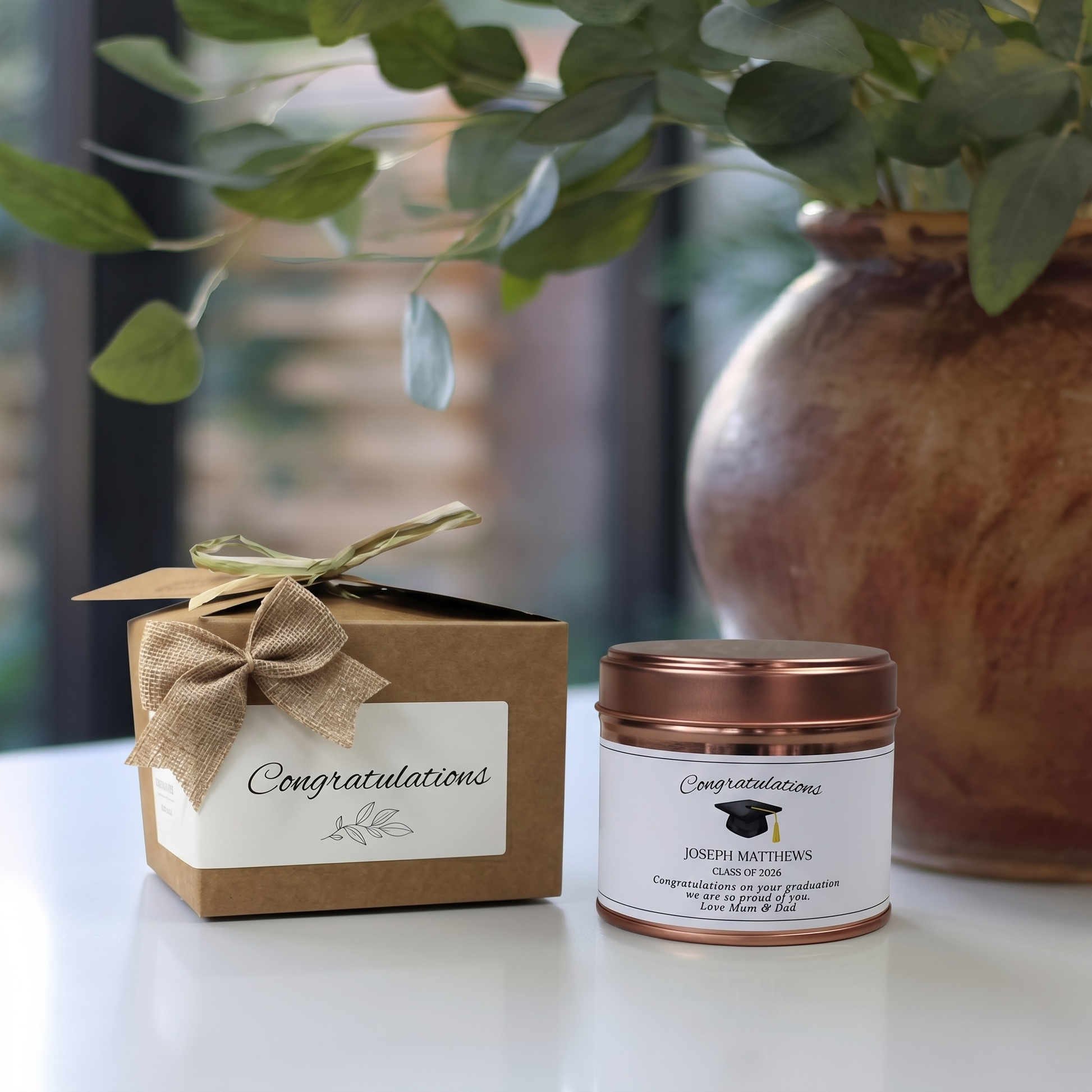 Custom class of 2026 graduation candle gift with personalized name and university degree milestone design - Hideaway Home Fragrances