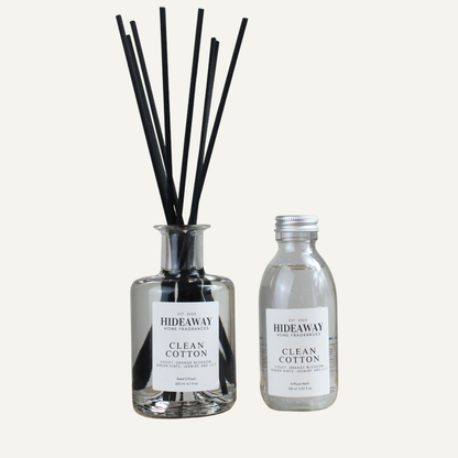 Clean Breezy Uplifting Reed Diffuser Refill – Clean Cotton Blend with Orange, Eucalyptus, and Floral Notes | Hideaway Home Fragrances