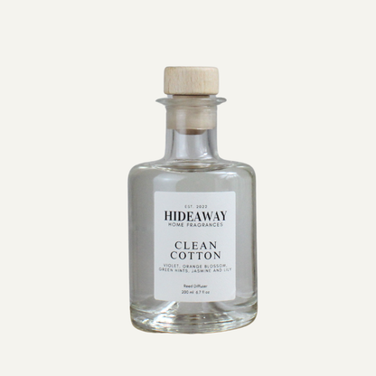 Luxury Clean Cotton Diffuser – Clean Breezy Uplifting Aroma with Citrus, Jasmine, and Powdery Musk | Hideaway Home Fragrances