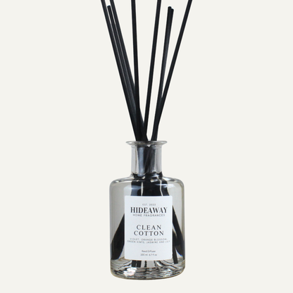 Clean Cotton Reed Diffuser – Clean Breezy Uplifting Home Fragrance with Fresh Linen and White Musk | Hideaway Home Fragrances