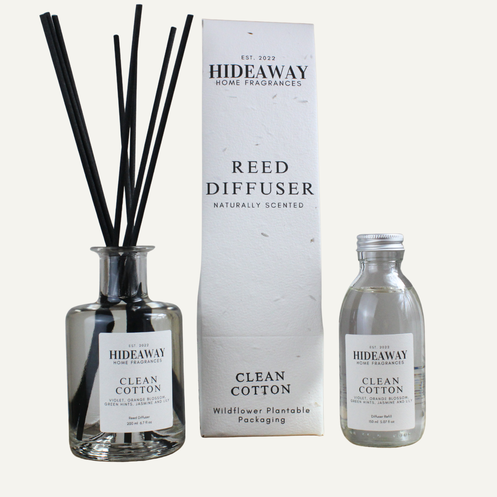 Elegant Clean Cotton Reed Diffuser – Clean Breezy Uplifting Fragrance for a Light and Fresh Home | Hideaway Home Fragrances