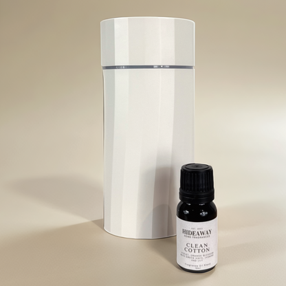 Fresh and airy Clean Cotton fragrance oil featuring citrus, jasmine, and powdery musk notes – soft and uplifting aroma – Hideaway Home Fragrances
