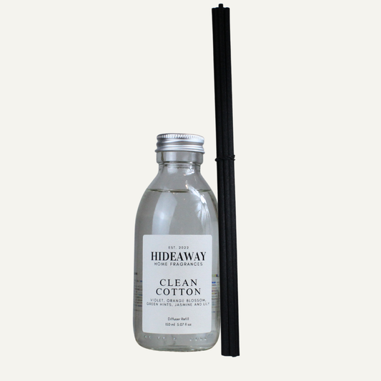 Clean Cotton Reed Diffuser Refill – Clean Breezy Uplifting Home Fragrance with White Musk and Citrus | Hideaway Home Fragrances