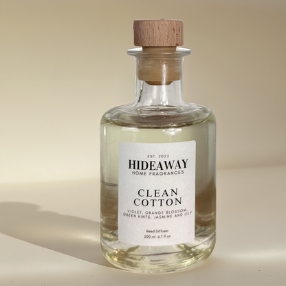 Breezy 200ml reed diffuser evoking freshly laundered linens and summer air – Hideaway Home Fragrances