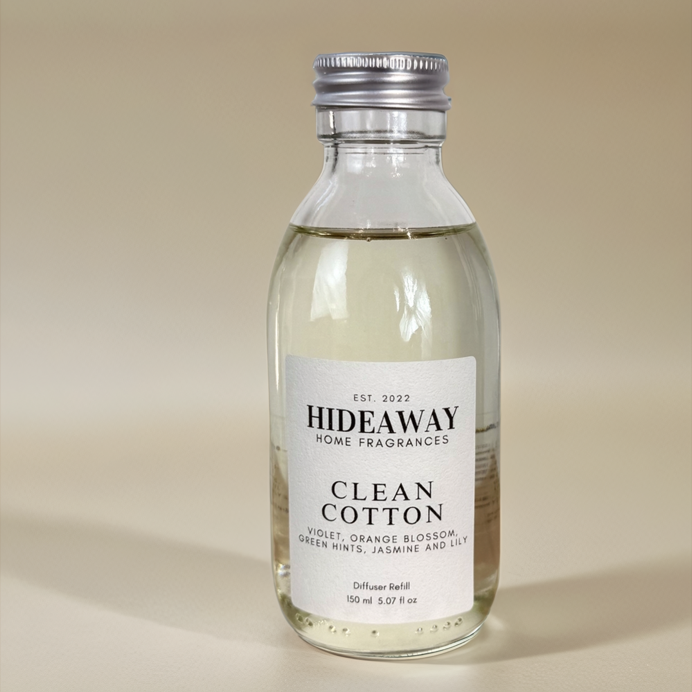 Clean Cotton Reed Diffuser Refill with citrus, musk, jasmine, and eucalyptus – fresh, breezy, and uplifting scent – Hideaway Home Fragrances