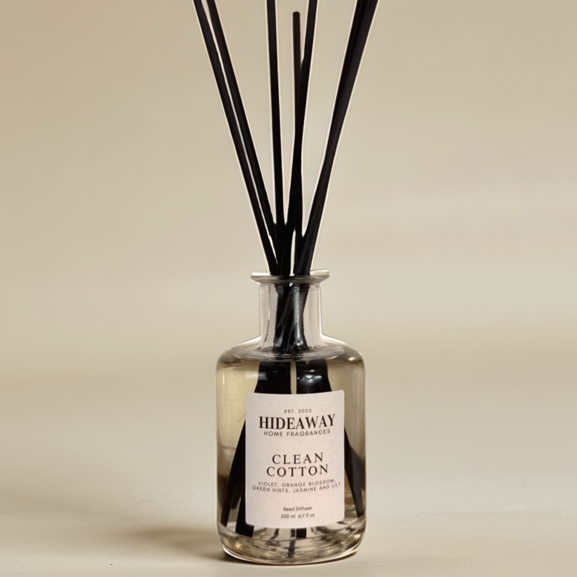 Clean Cotton Reed Diffuser with fresh citrus, soft florals, and powdery musk – Hideaway Home Fragrances