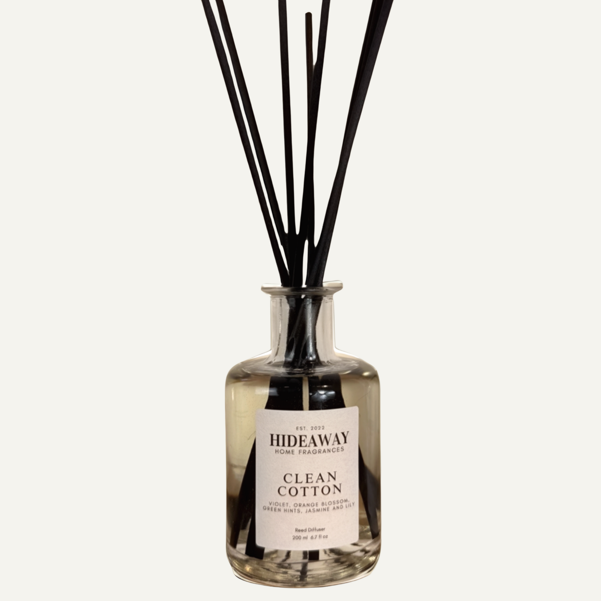 Clean Cotton Reed Diffuser with fresh citrus, soft florals, and powdery musk – Hideaway Home Fragrances