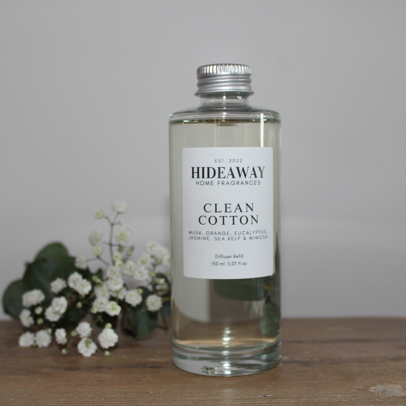 Fresh and airy Clean Cotton fragrance diffuser with eco-friendly reeds - Hideaway Home Fragrances
