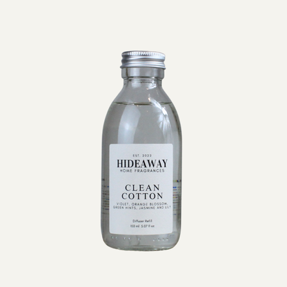 Luxury Clean Cotton Diffuser Refill – Clean Breezy Uplifting Aroma with Jasmine, Mimosa, and Powdery Musk | Hideaway Home Fragrances