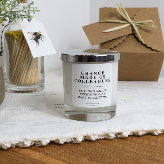Colleagues by Chance, Friends by Gossip personalised farewell candle gift – Hideaway Home Fragrances