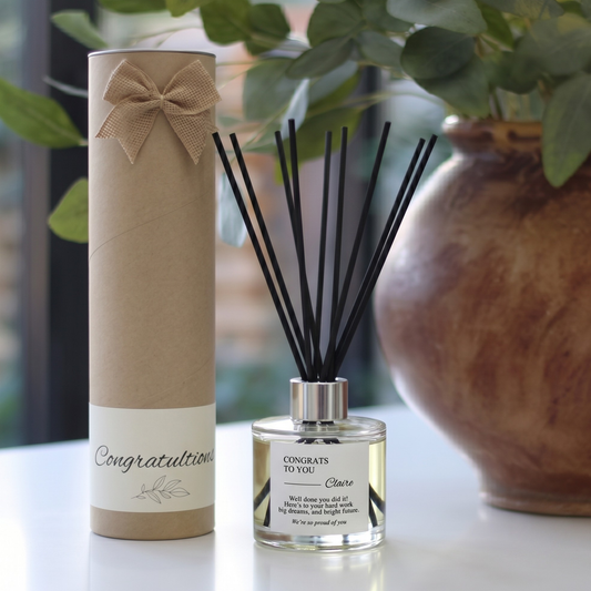 Personalised congrats to you candle and reed diffuser keepsake gift set ready to give - Hideaway Home Fragrances