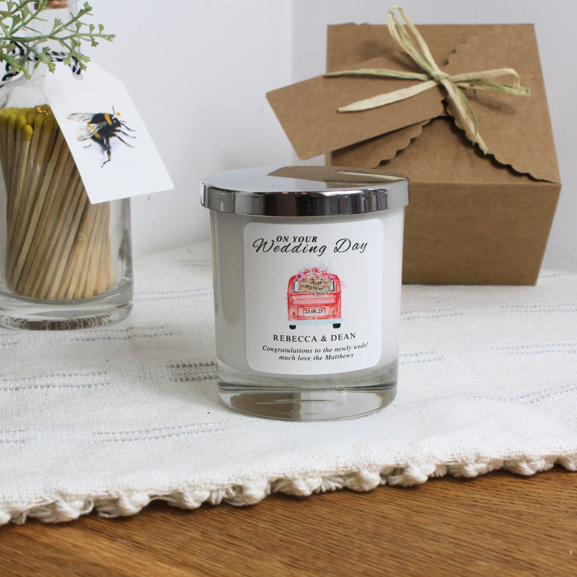 Personalised Wedding Candle Featuring Couple’s Names and Date – Hideaway Home Fragrances