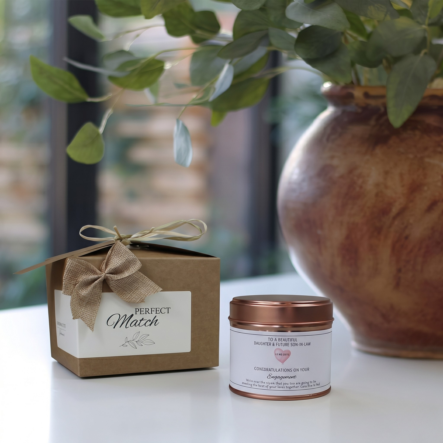 Custom engagement gift for daughter and son-in-law candle with personalized names and romantic design - Hideaway Home Fragrances