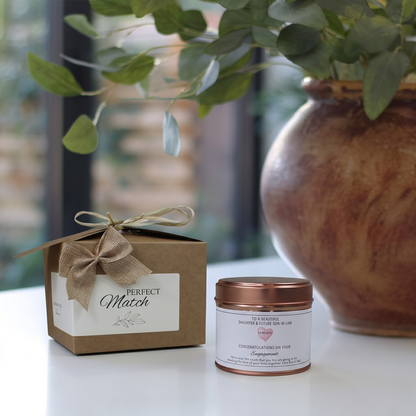 Custom engagement gift for daughter and son-in-law candle with personalized names and romantic design - Hideaway Home Fragrances