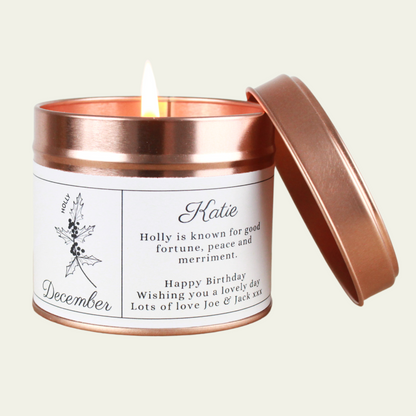 December Birth Flower Birthday Candle Gift - Hideaway Home Fragrances