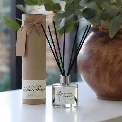 Personalised "Deepest Sympathy" in loving memory candle and luxury reed diffuser keepsake gift set, beautifully packaged and ready to gift by Hideaway Home Fragrances.