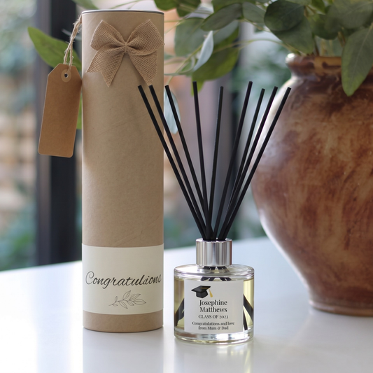 Degree graduation personalised candle and reed diffuser keepsake gift set ready to give - Hideaway Home Fragrances