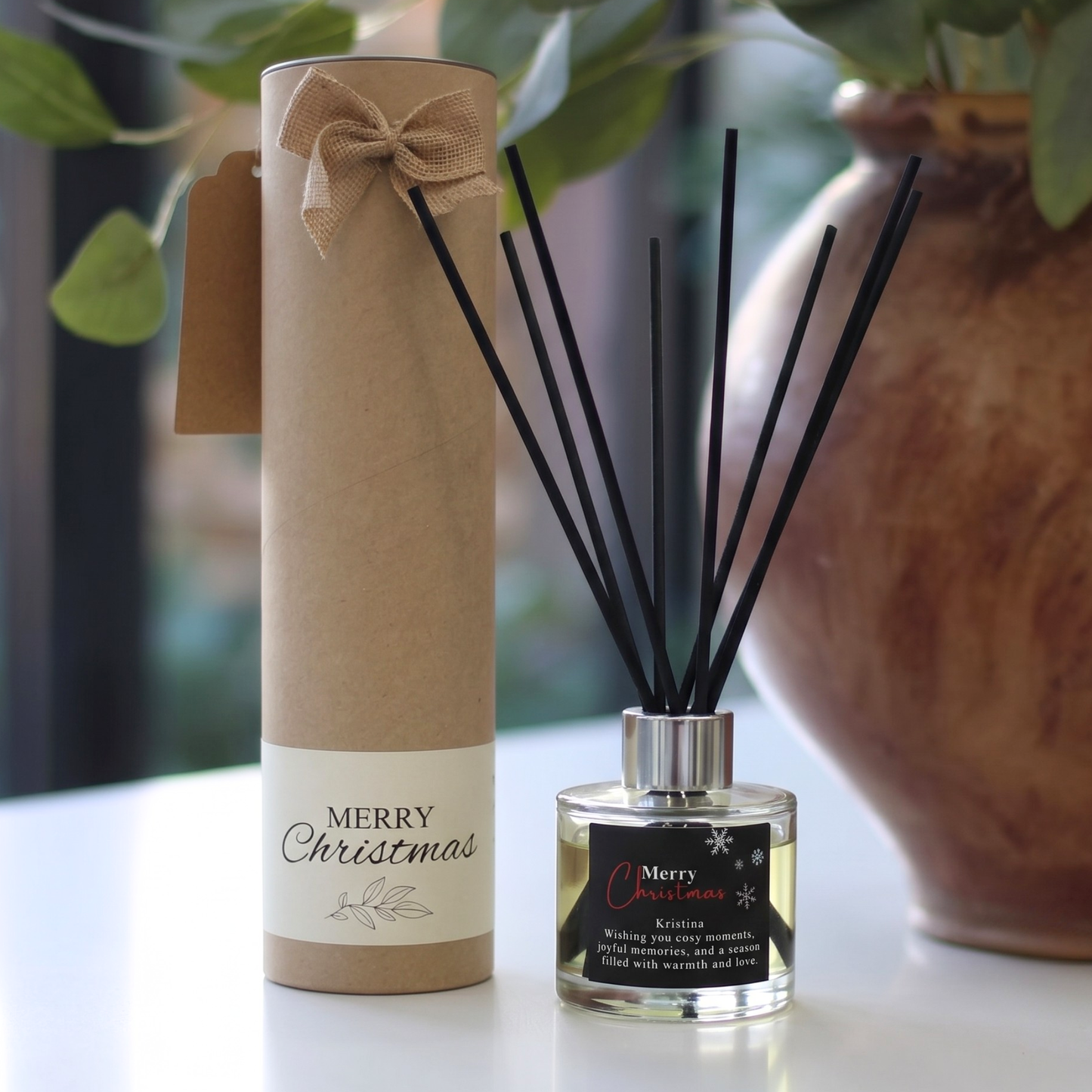 Personalised elegant christmas candle and reed diffuser keepsake gift set ready to give - Hideaway Home Fragrances
