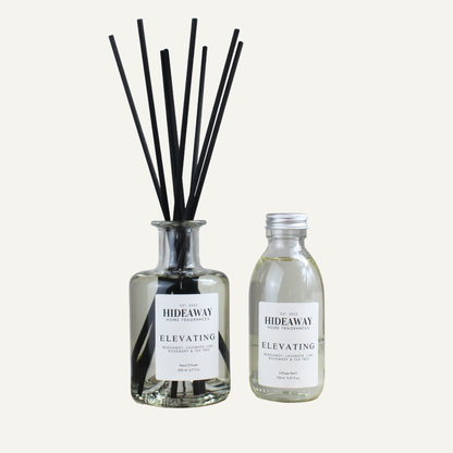 Uplifting Revitalising Aromatherapeutic Reed Diffuser Refill – Elevating Blend with Bergamot, Lime, Lavender, and Rosemary | Hideaway Home Fragrances