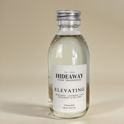 Elevating Reed Diffuser Refill with bergamot, lime, lavender, and rosemary – uplifting and revitalising aromatherapeutic scent – Hideaway Home Fragrances