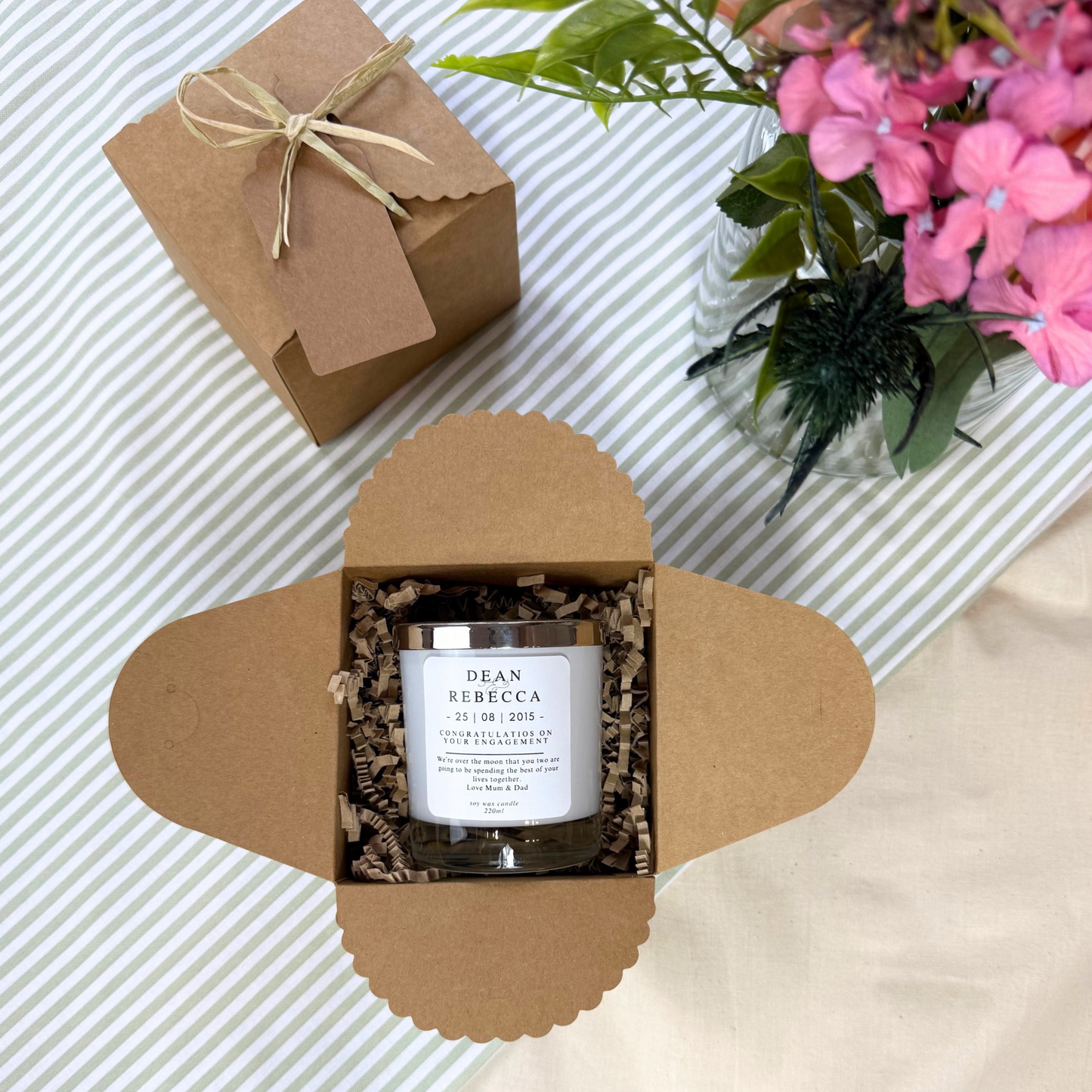 Elegant personalised candle to honour love and engagement milestone – Hideaway Home Fragrances