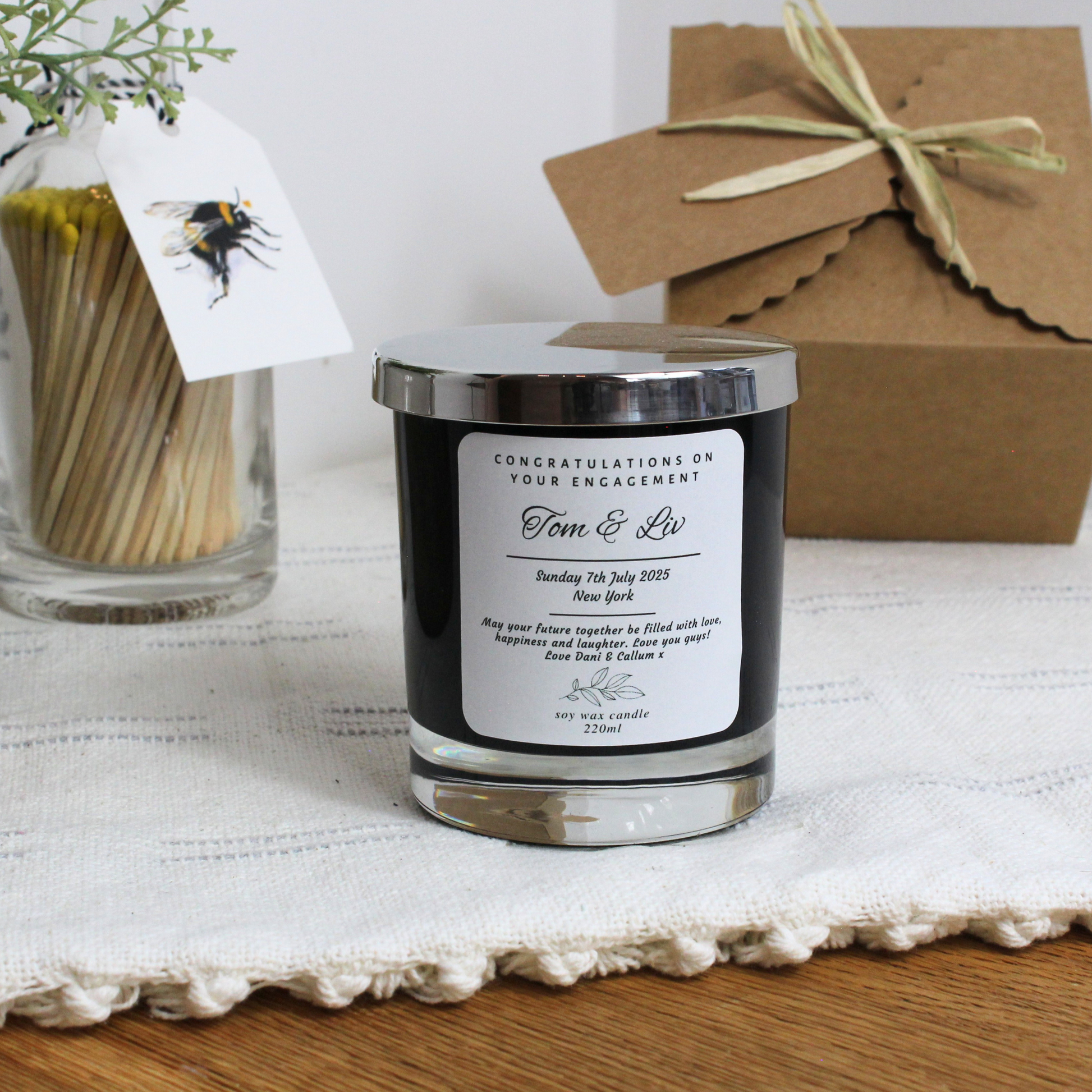 Luxury hand-poured personalised candle to celebrate couple’s engagement – Hideaway Home Fragrances