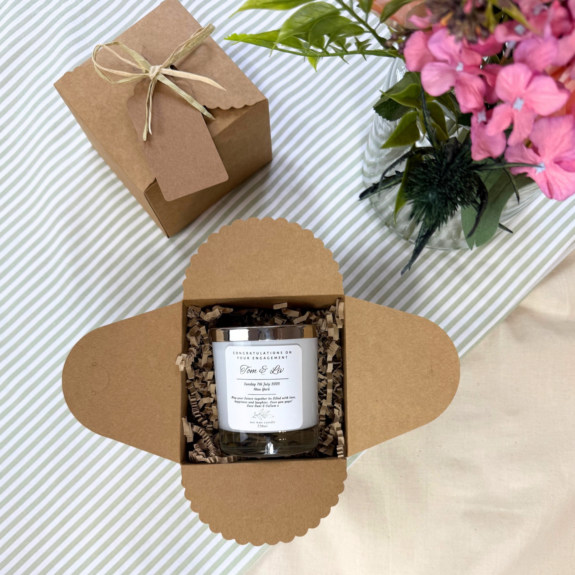 Elegant keepsake engagement candle with romantic script and heartfelt message – Hideaway Home Fragrances
