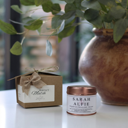 Custom map proposal location gift box featuring a personalised milestone candle and matching home fragrance diffuser by Hideaway Home Fragrances.