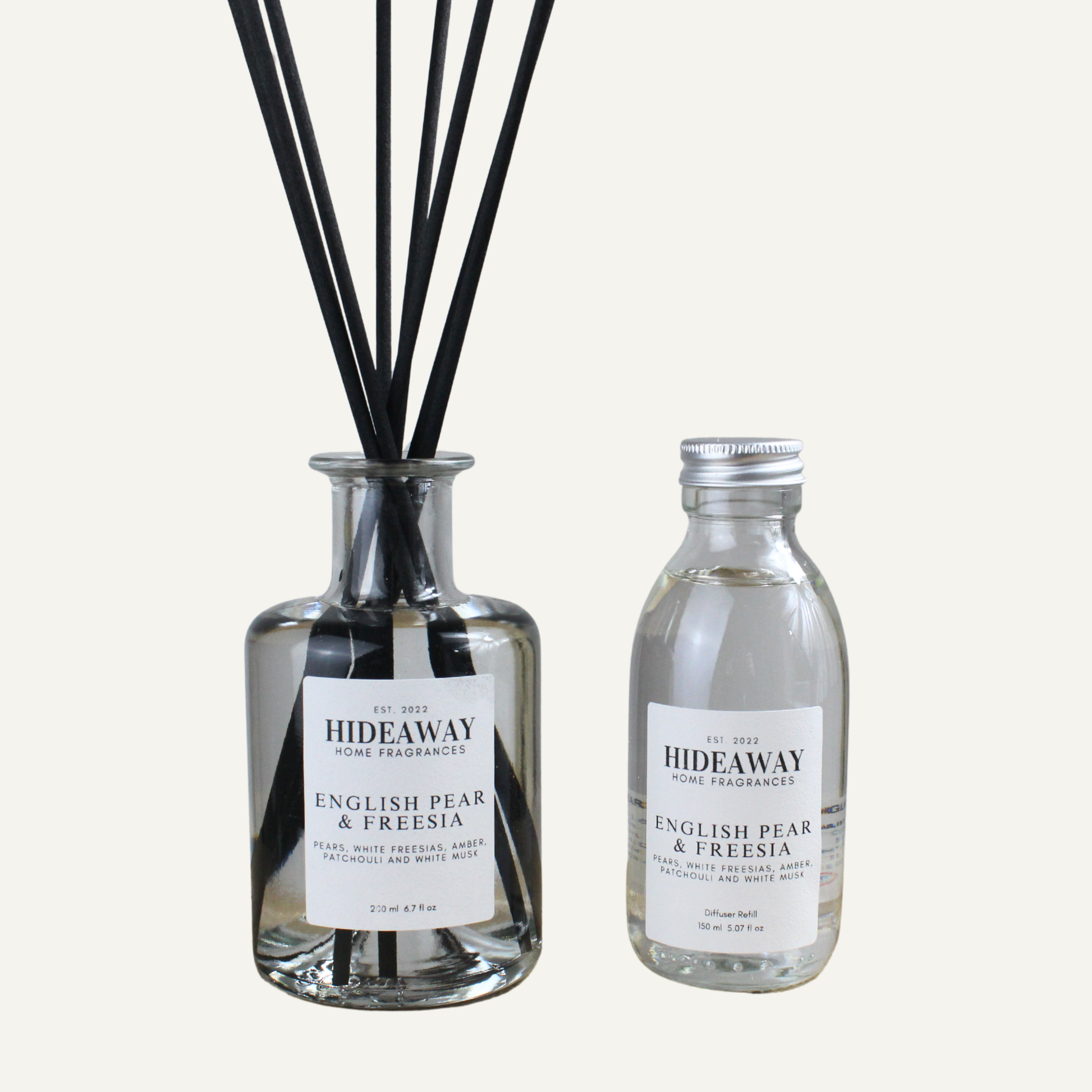 Fresh Elegant Refined Reed Diffuser Refill – English Pear & Freesia with Bergamot and Soft Musk | Hideaway Home Fragrances