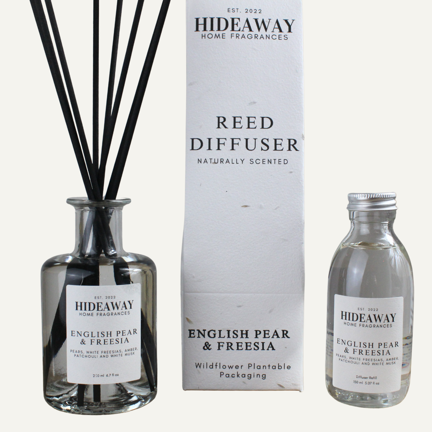Elegant English Pear and Freesia Home Diffuser – Refined Floral and Fruity Fragrance with Soft Musk | Hideaway Home Fragrances
