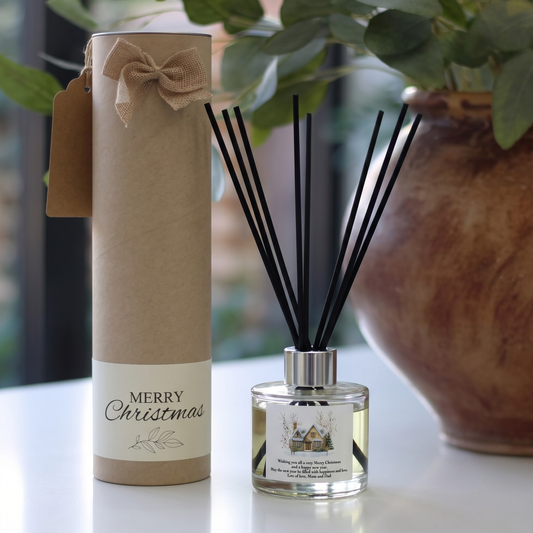 Personalised cottage christmas candle and reed diffuser keepsake gift set ready to give - Hideaway Home Fragrances