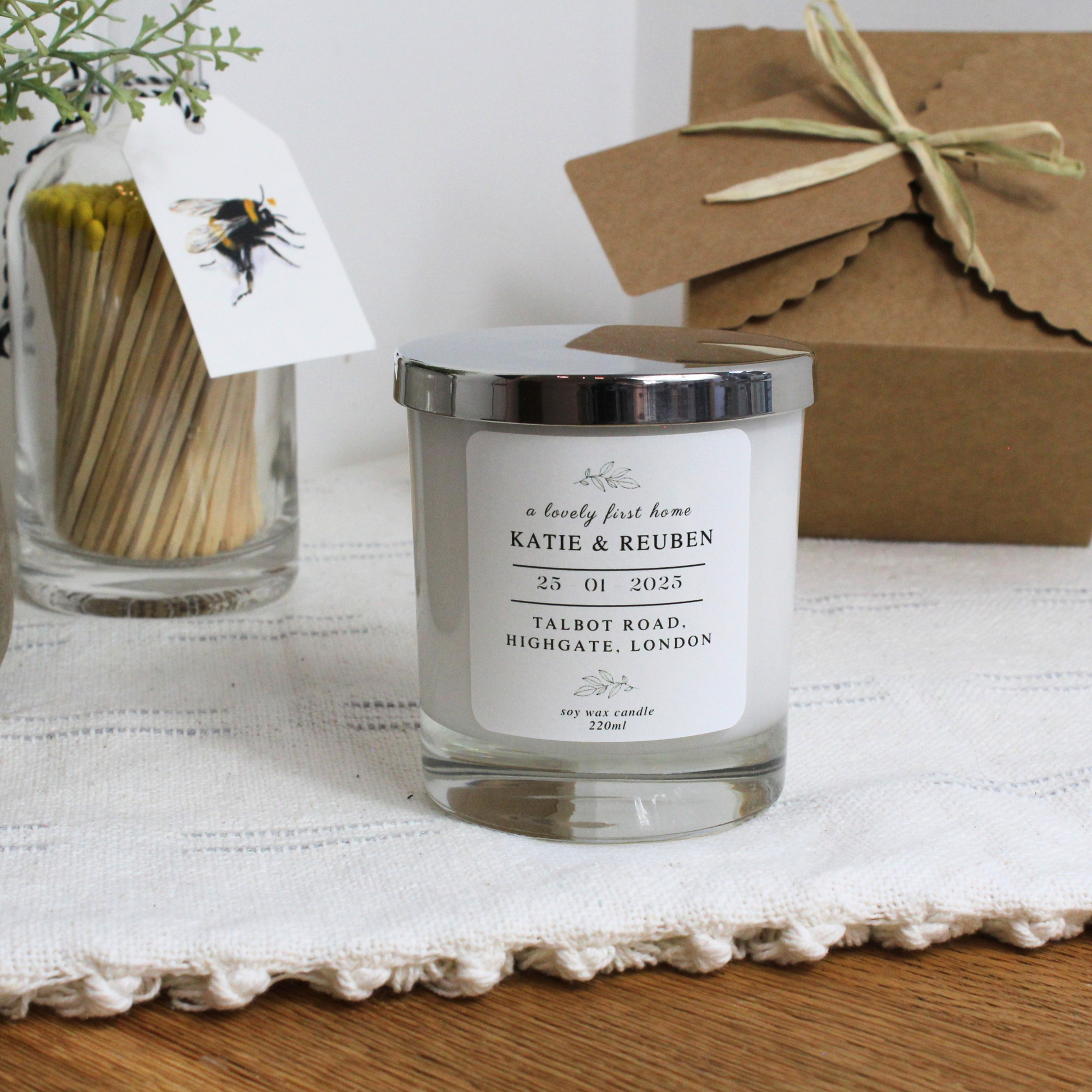 Personalised First Home candle with names, location, and moving-in date – Hideaway Home Fragrances