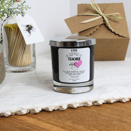 For the Best Teacher Ever Personalised Candle – Thank You Gift by Hideaway Home Fragrances