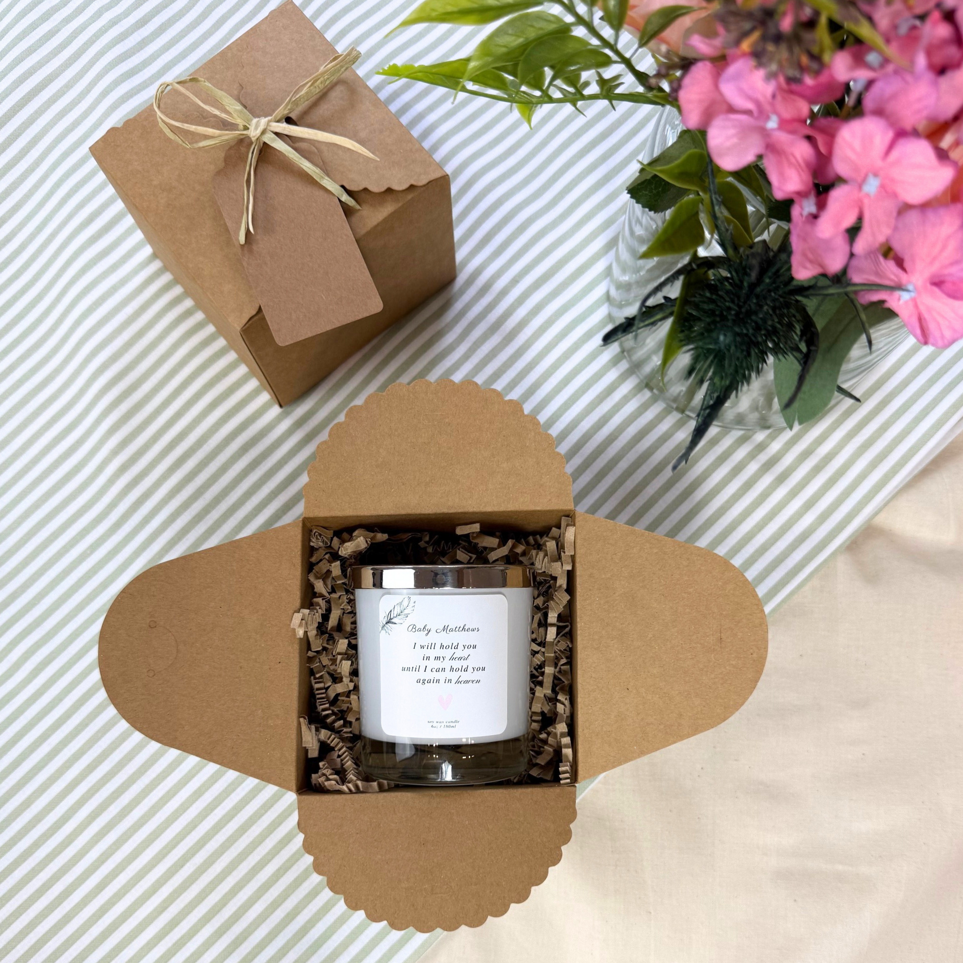 Thoughtful personalised baby loss candle with comforting memorial message – Hideaway Home Fragrances