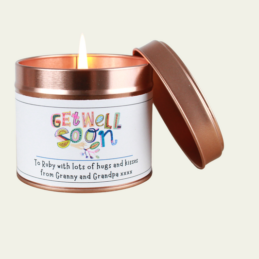 Get Well Soon Candle Gift with a Personalised Message - Hideaway Home Fragrances