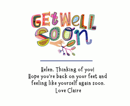 Luxury personalized get well soon gift set with a custom-labeled comfort candle and reed diffuser, elegantly boxed by Hideaway Home Fragrances.
