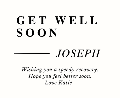 Luxury custom-labeled get well soon gift set with a personalized name comfort candle and reed diffuser, elegantly boxed by Hideaway Home Fragrances.