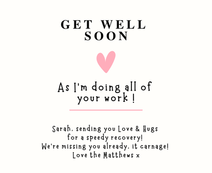 Luxury personalized cheerful get well soon gift set with a witty banter candle and reed diffuser, elegantly boxed by Hideaway Home Fragrances.
