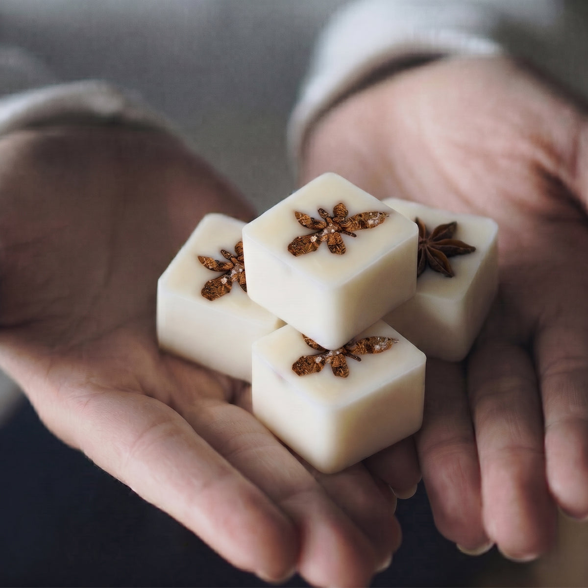 Close up of Hideaway Home Fragrances gingerbread botanical wax melts showing textured surface and embedded spice botanicals