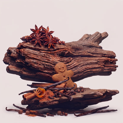 Scent notes graphic for Gingerbread featuring spicy anise, cinnamon, caramel & vanilla - Hideaway Home Fragrances