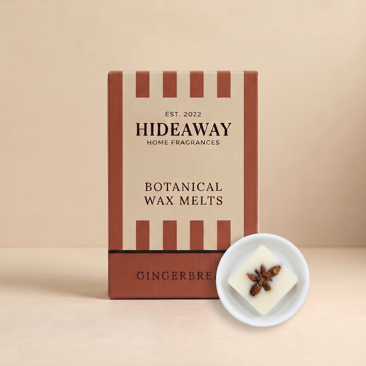 Hideaway Home Fragrances gingerbread botanical wax melts infused with spicy anise, warm cinnamon, and sweet maple syrup notes