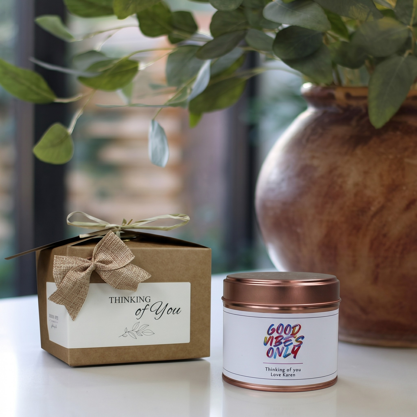 Ready-to-gift wellness and self-care package containing a custom handmade soy candle and home diffuser – Hideaway Home Fragrances