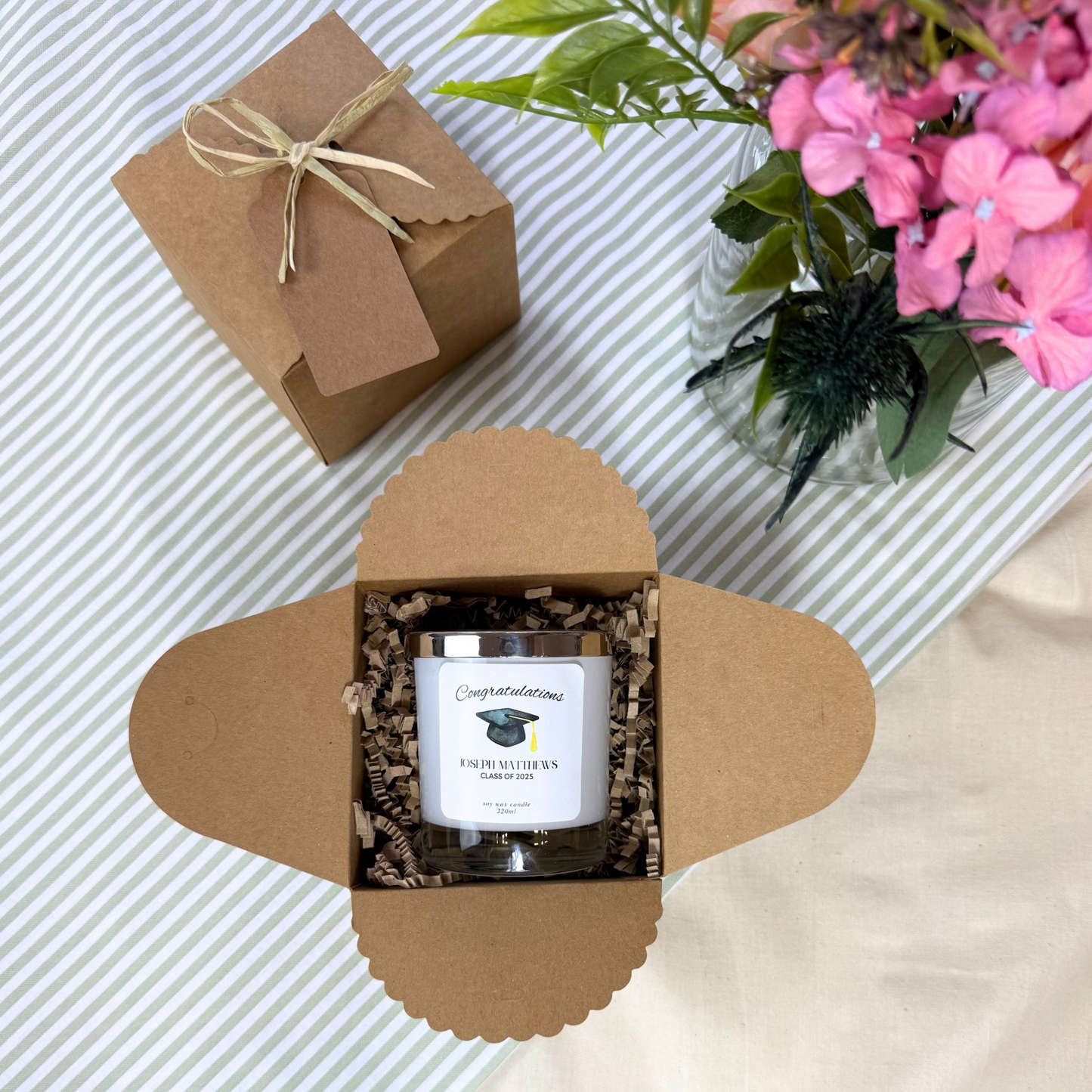 Unique custom graduation candle gift with heartfelt message – Hideaway Home Fragrances