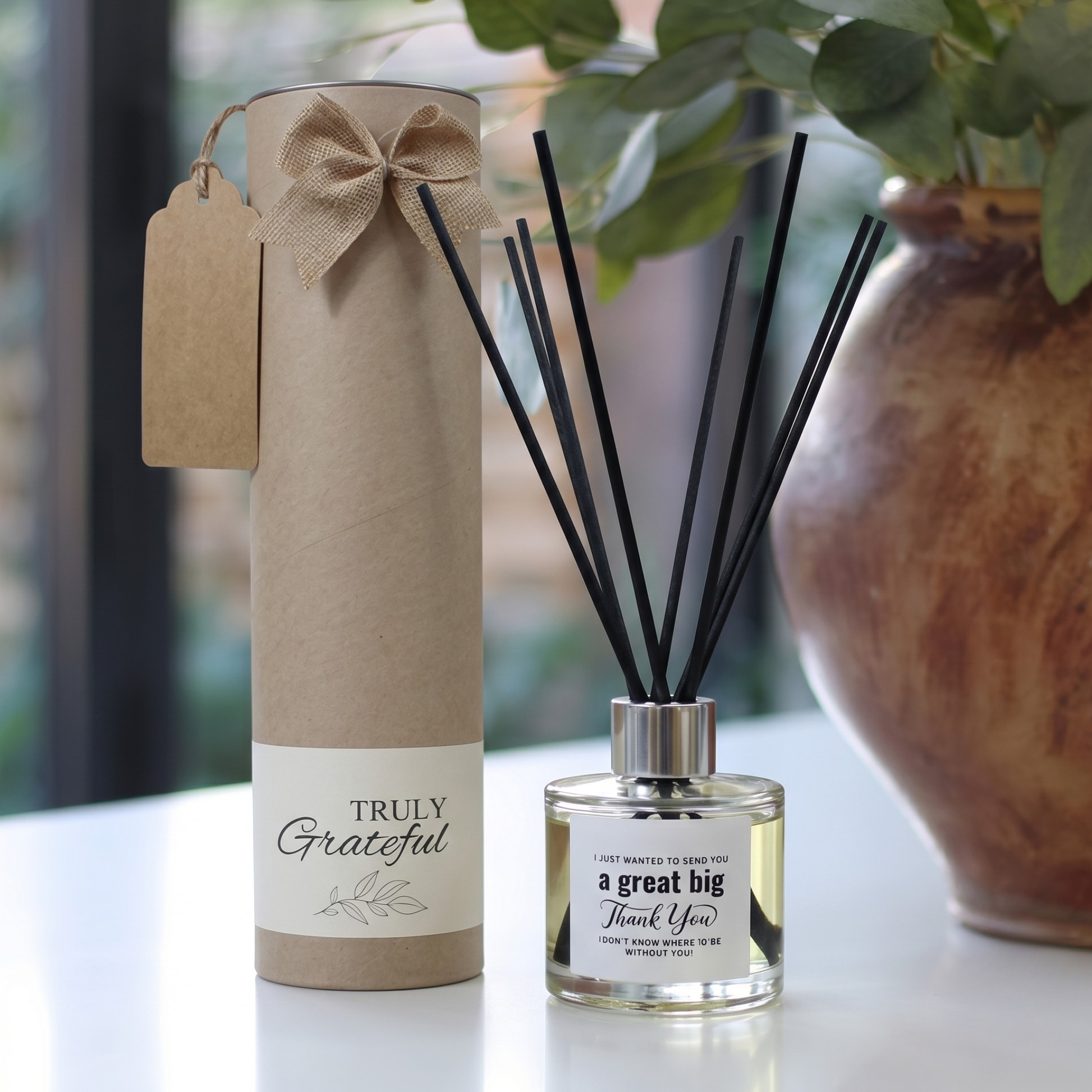 Personalised "Great Big Thank You" keepsake gift set featuring a luxury scented candle and reed diffuser – Hideaway Home Fragrances