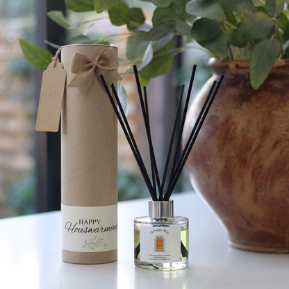 Personalised keepsake candle and luxury reed diffuser new home gift set, beautifully packaged and ready to gift by Hideaway Home Fragrances.