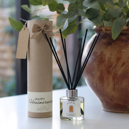 Personalised keepsake candle and luxury reed diffuser new home gift set, beautifully packaged and ready to gift by Hideaway Home Fragrances.